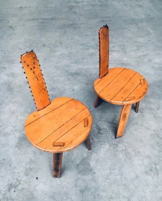 Folk Art Brutalist Saw Back Side Chairs, France, 1960s, Set of 2-RQV-1761649