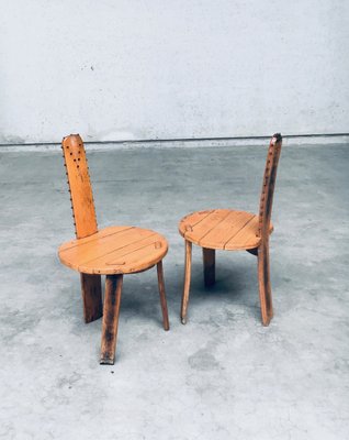 Folk Art Brutalist Saw Back Side Chairs, France, 1960s, Set of 2-RQV-1761649