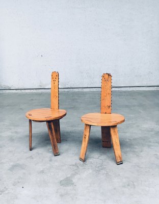 Folk Art Brutalist Saw Back Side Chairs, France, 1960s, Set of 2-RQV-1761649