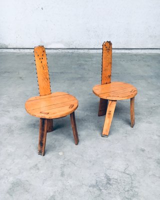 Folk Art Brutalist Saw Back Side Chairs, France, 1960s, Set of 2-RQV-1761649