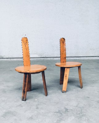 Folk Art Brutalist Saw Back Side Chairs, France, 1960s, Set of 2-RQV-1761649