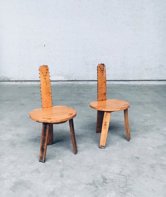 Folk Art Brutalist Saw Back Side Chairs, France, 1960s, Set of 2-RQV-1761649