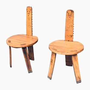 Folk Art Brutalist Saw Back Side Chairs, France, 1960s, Set of 2-RQV-1761649