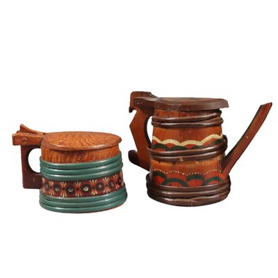 Folk Art Swedish Wooden Lidded Tankards, 1920s, Set of 2-YGE-1425084