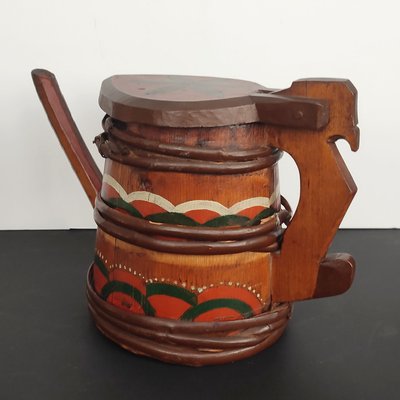 Folk Art Swedish Wooden Lidded Tankards, 1920s, Set of 2-YGE-1425084