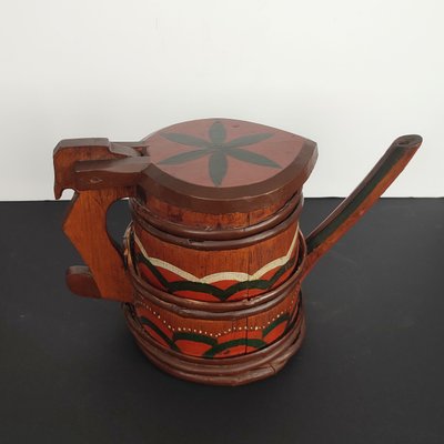 Folk Art Swedish Wooden Lidded Tankards, 1920s, Set of 2-YGE-1425084