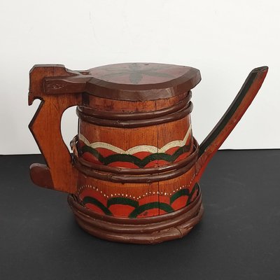 Folk Art Swedish Wooden Lidded Tankards, 1920s, Set of 2-YGE-1425084