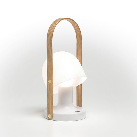 Followme - Led Adjustable Cordless Polycarbonate Table Lamp by Marset #Matte White - Oak