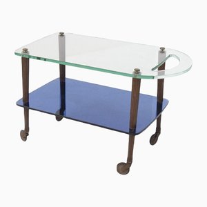 Fontana Arte Blue Glass Wood and Brass Serving Trolley-RCE-1361864