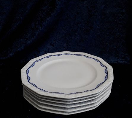 Food Plate Maria Series with Blue Decor from Rosenthal, 1930s, Set of 6-HOI-1724077