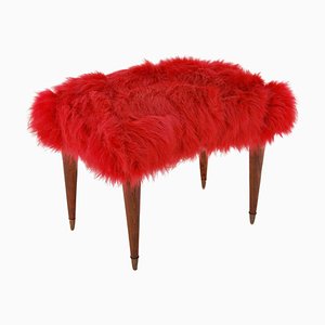 Footstool with Faux Fur Seat, 1940s-CGZ-1795481