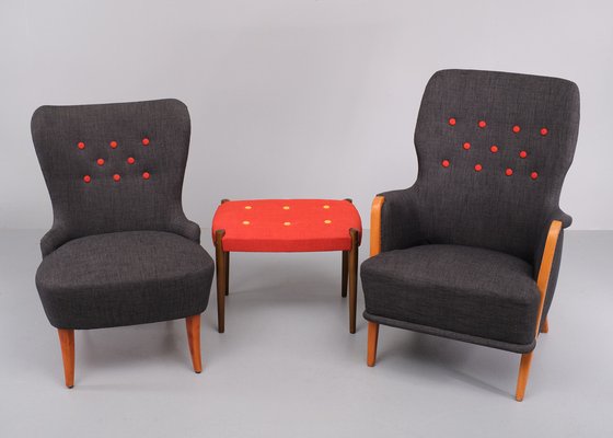 For Him and Her Easy Chairs and Matching Ottoman, 1955, Set of 3-GCG-1785371