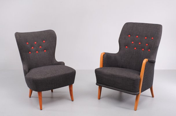 For Him and Her Easy Chairs and Matching Ottoman, 1955, Set of 3-GCG-1785371