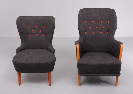 For Him and Her Easy Chairs and Matching Ottoman, 1955, Set of 3-GCG-1785371