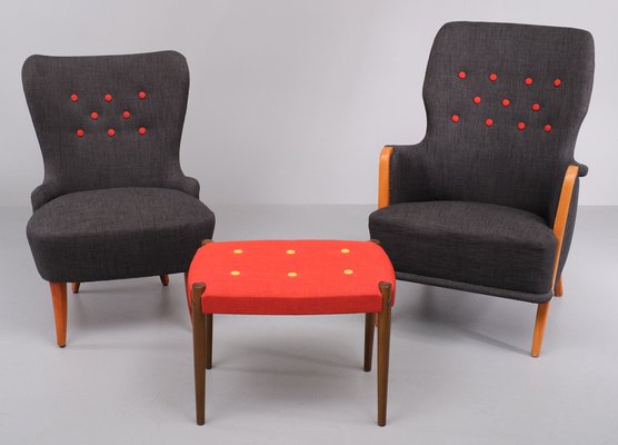 For Him and Her Easy Chairs and Matching Ottoman, 1955, Set of 3-GCG-1785371