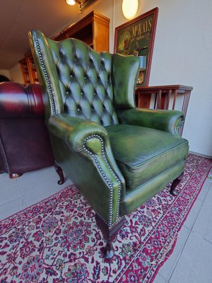 Forest Green Leather Wingchair-PSI-2043720