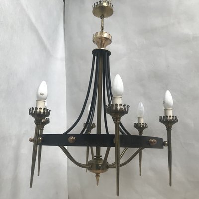 Forged Metal and Brass Chandelier, 1950s-WQQ-1309862