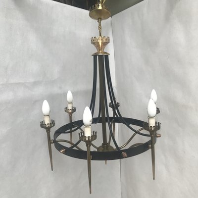 Forged Metal and Brass Chandelier, 1950s-WQQ-1309862