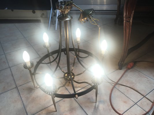 Forged Metal and Brass Chandelier, 1950s-WQQ-1309862