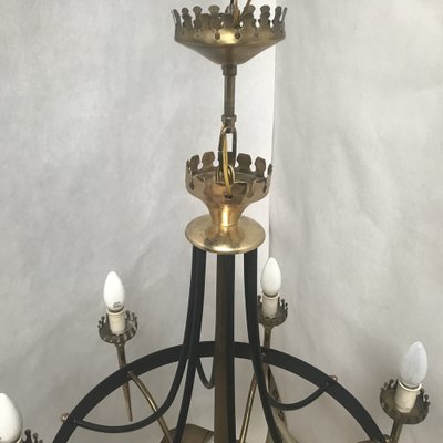 Forged Metal and Brass Chandelier, 1950s-WQQ-1309862