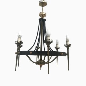 Forged Metal and Brass Chandelier, 1950s-WQQ-1309862