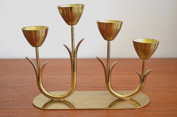 Four-Armed Brass Candleholder by Gunnar Ander for Ystad Metall, Sweden-OV-1245919