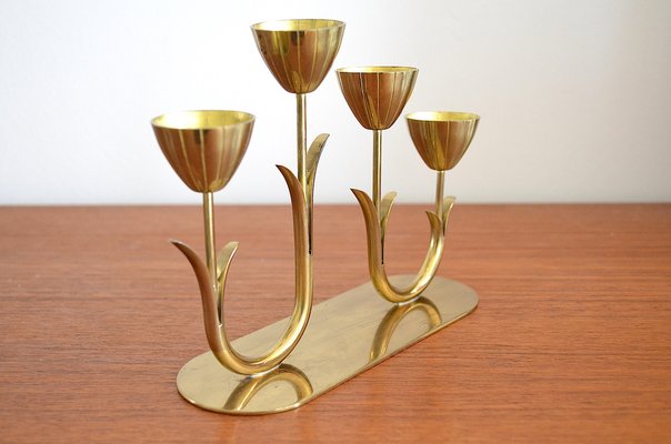 Four-Armed Brass Candleholder by Gunnar Ander for Ystad Metall, Sweden-OV-1245919