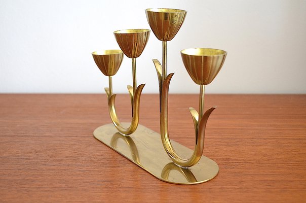 Four-Armed Brass Candleholder by Gunnar Ander for Ystad Metall, Sweden-OV-1245919