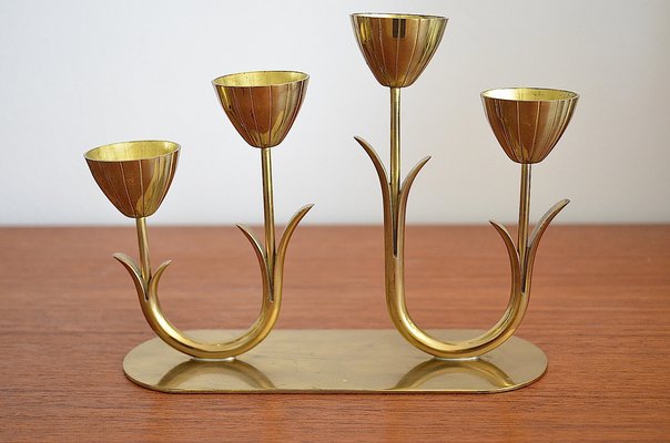 Four-Armed Brass Candleholder by Gunnar Ander for Ystad Metall, Sweden-OV-1245919