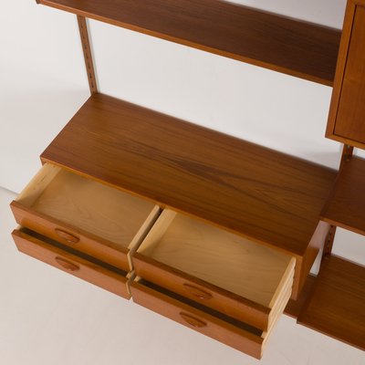 Four Bay Teak Wall Unit with a Dresser by Kai Kristiansen for Fm Møbler, Denmark, 1960s-UE-2022943