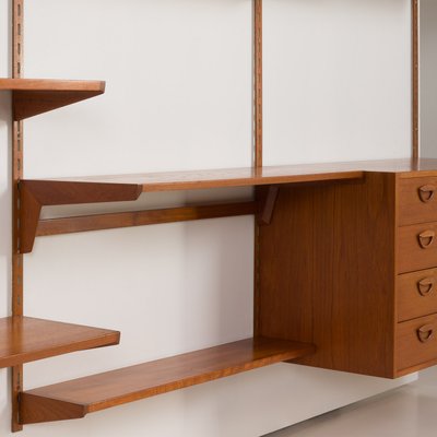 Four Bay Teak Wall Unit with a Dresser by Kai Kristiansen for Fm Møbler, Denmark, 1960s-UE-2022943