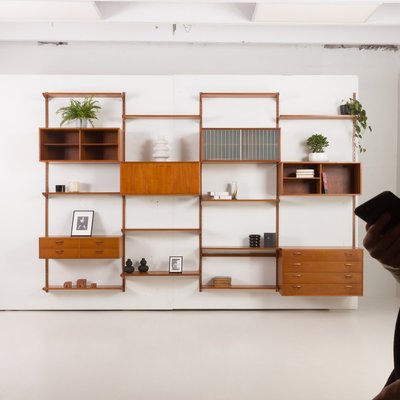 Four Bay Teak Wall Unit with a Dresser by Kai Kristiansen for Fm Møbler, Denmark, 1960s-UE-2022943