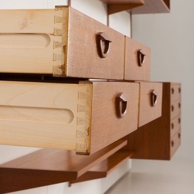 Four Bay Teak Wall Unit with a Dresser by Kai Kristiansen for Fm Møbler, Denmark, 1960s-UE-2022943