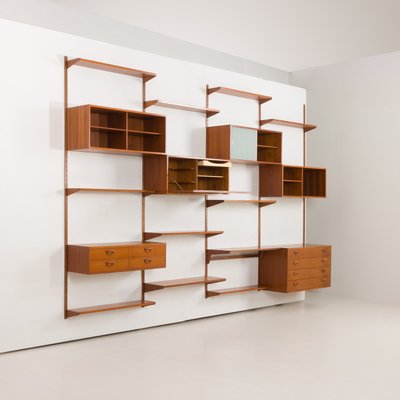 Four Bay Teak Wall Unit with a Dresser by Kai Kristiansen for Fm Møbler, Denmark, 1960s-UE-2022943