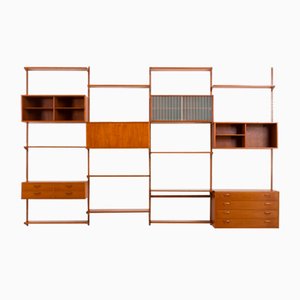 Four Bay Teak Wall Unit with a Dresser by Kai Kristiansen for Fm Møbler, Denmark, 1960s-UE-2022943