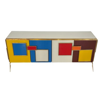 Four Glass Doors Sideboard with Enlightened Handles, 1980s-BEW-1773488