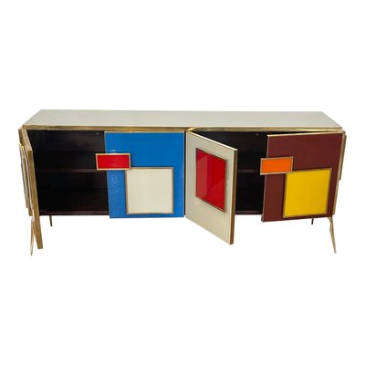 Four Glass Doors Sideboard with Enlightened Handles, 1980s-BEW-1773488