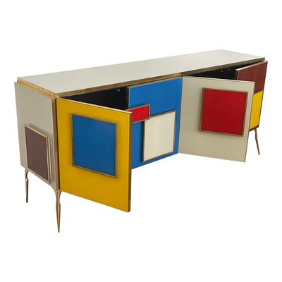 Four Glass Doors Sideboard with Enlightened Handles, 1980s-BEW-1773488