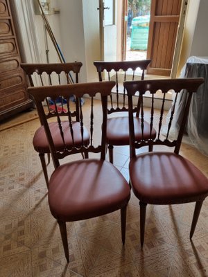 Four Oak Chairs with Imitation Leather Seats, 1952, Set of 4-ZFY-2016591