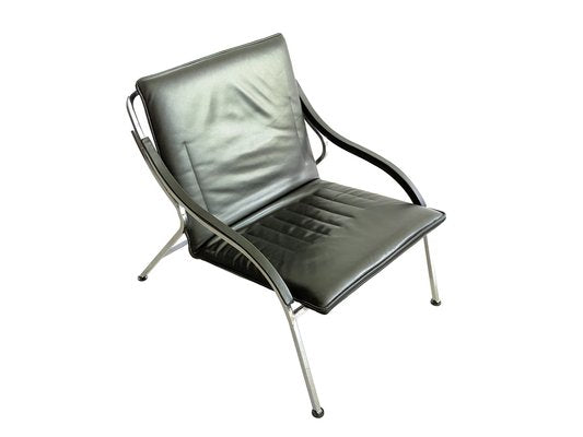 Fourline Armchair in Black Leather and Chrome Plated Metal by Marco Zanuso for Arflex, 1970s-RD-1819405