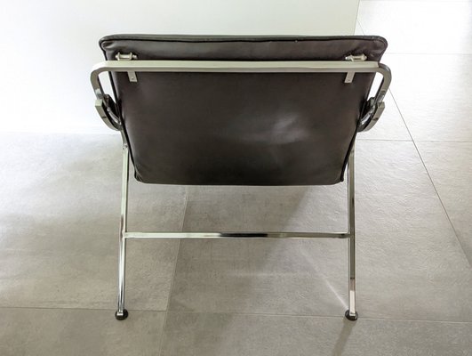 Fourline Armchair in Black Leather and Chrome Plated Metal by Marco Zanuso for Arflex, 1970s-RD-1819405