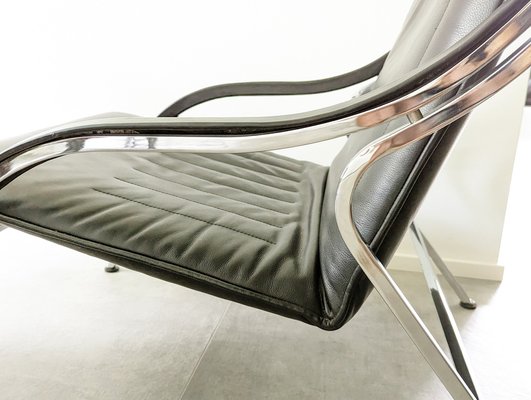 Fourline Armchair in Black Leather and Chrome Plated Metal by Marco Zanuso for Arflex, 1970s-RD-1819405