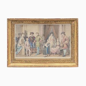 Framed Costume Ball Scene Watercolor, 1850s-CEJ-626725