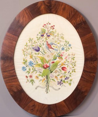 Framed Embroidery with Flowers and Birds-AOI-1106753