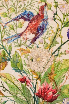 Framed Embroidery with Flowers and Birds-AOI-1106753