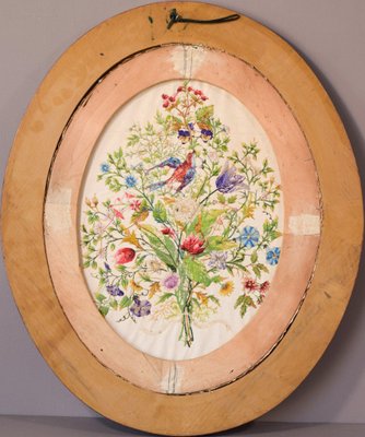 Framed Embroidery with Flowers and Birds-AOI-1106753