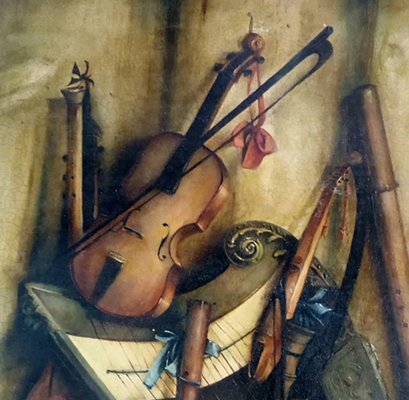 Francesca Strino, Italian Still Life of Musical Instruments, Oil on Canvas, Framed-YUW-1311899