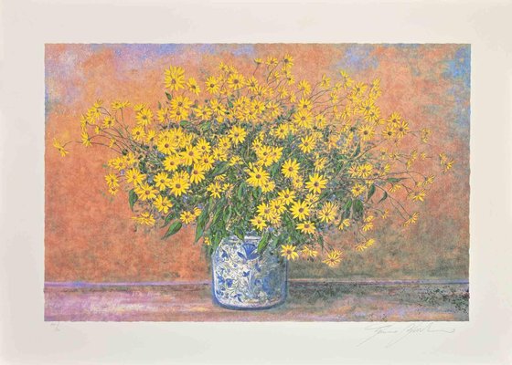 Franco Bocchi, Vase of Jerusalem Artichoke Flowers, Screen Print, 1980s-ZCI-1788820