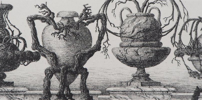 François Houtin, Balustrade of Vases, 1985, Original Etching-KHH-1198943