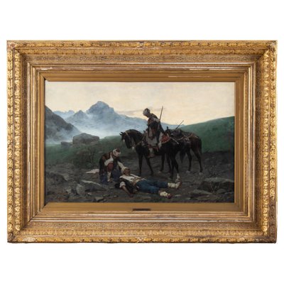 Franz Roubaud, Soldiers in Caucasus, 1883, Painting, Framed-ABO-1814077